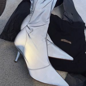 NIB Yeezy Season 6 Chrome Reflective Fabric Ankle Boot Size 37.5 - 70mm heel